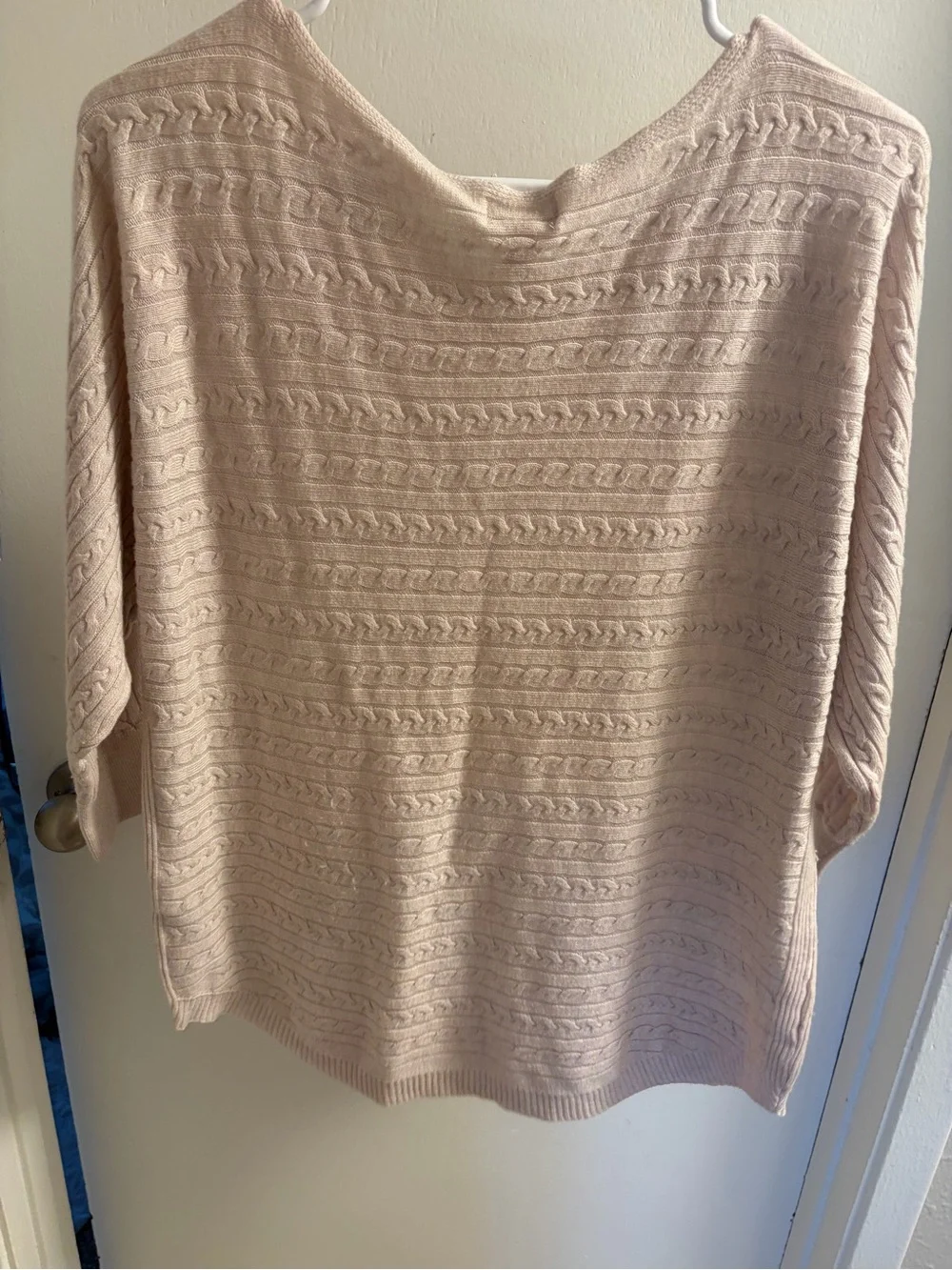 Market & Spruce Women's Light Pink Cream Cable-Textured Scoop Neck Sweater